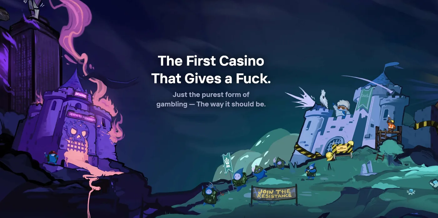 Duel Casino – Het eerste casino dat erom geeft. Cartoongevechtsscène met twee kasteelfracties.